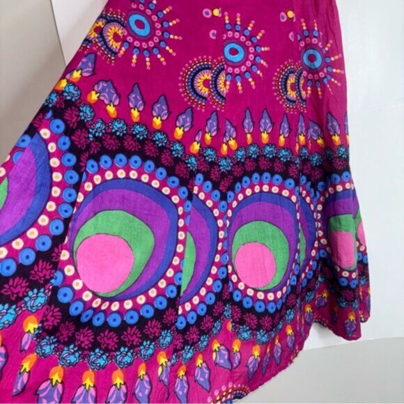 Variations Womens Medium Vibrant Fuchsia Patterned Skirt Bohemian Lined Tie Midi - Picture 5 of 7